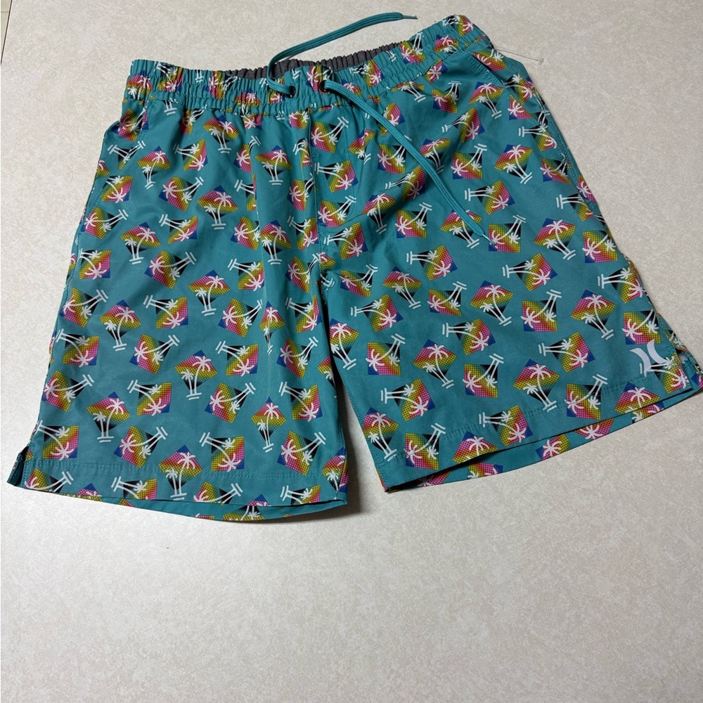 Hurley Blue Board Shorts Vibrant Tropical Design